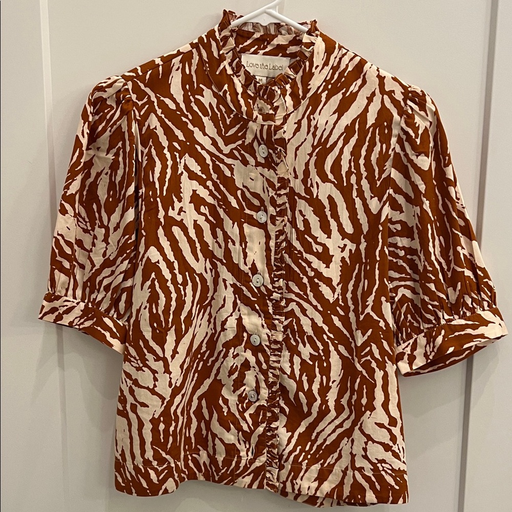 Love the Label Zebra Print Blouse in cream and rust